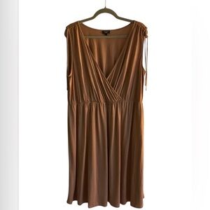 Talbots Sleeveless Elastic Waist Deep V-Neck Faux Wrap Midi Dress Size 1X